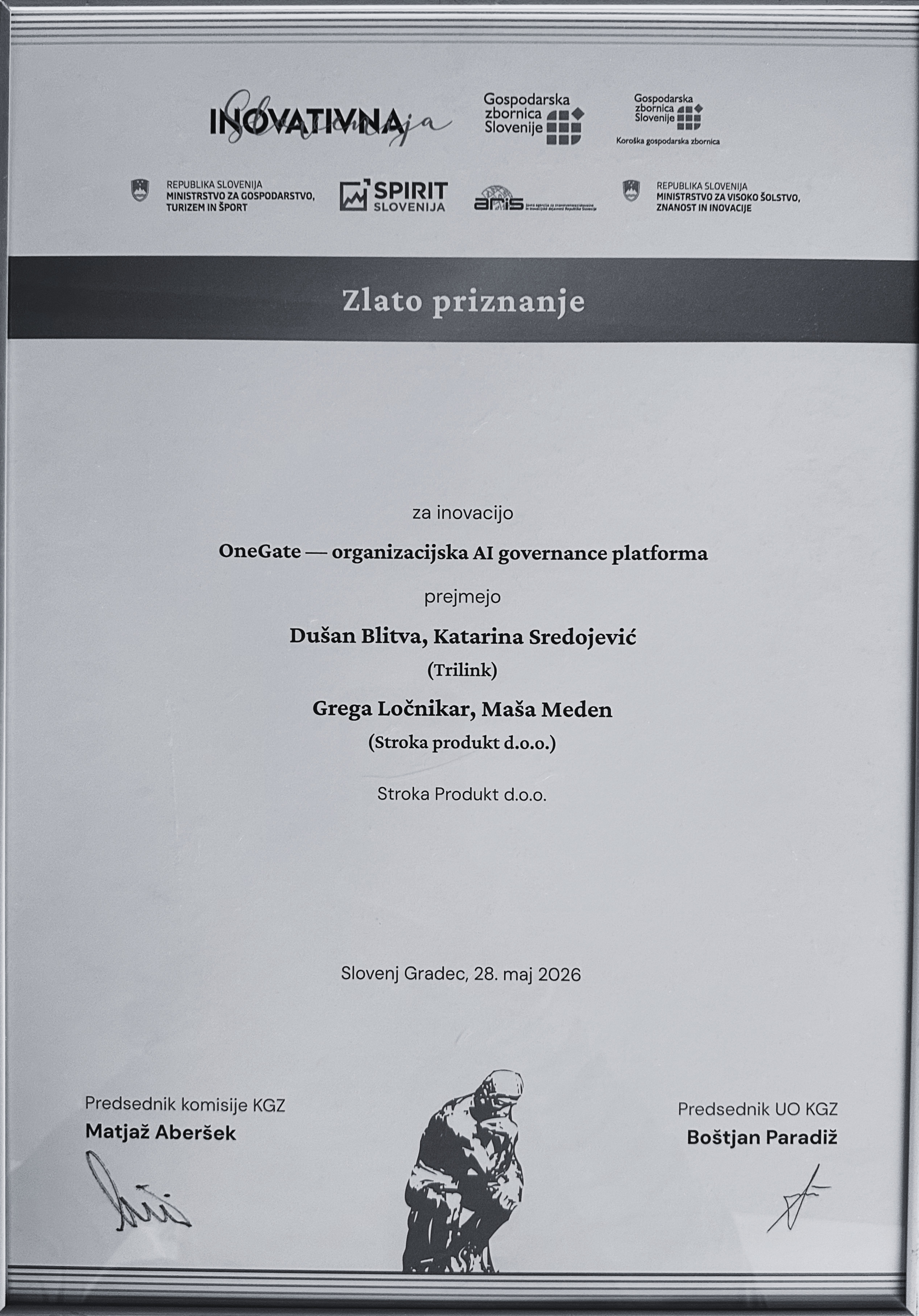 Zlato priznanje za inovacije - GZS 2026